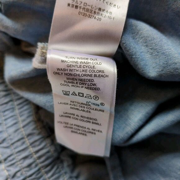 LRL Ralph Lauren Womens 6 Wide Leg Pant Chambray Blue Paperbag Drawstring Pocket - Picture 13 of 13